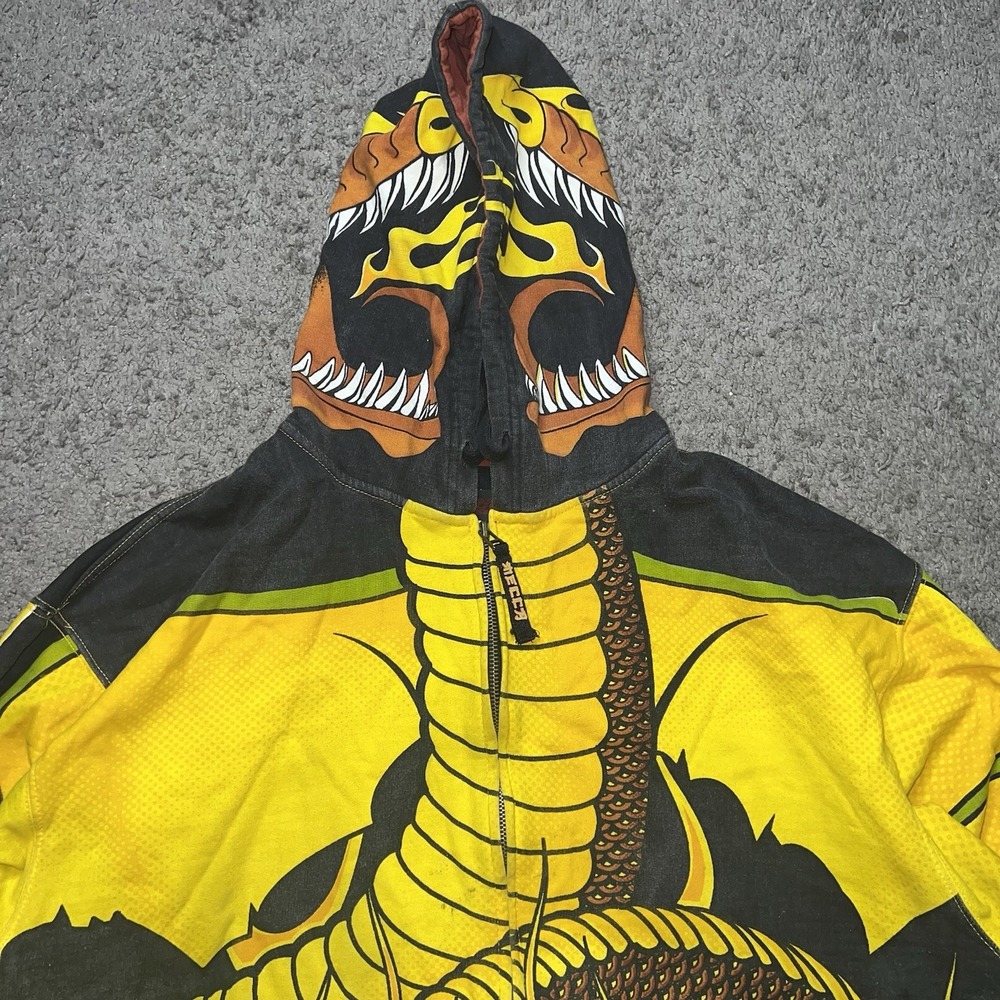 Vtg Mecca Jeans Dragon AOP rap hip-hop‎ zip-up hoodie sweatshirt XL